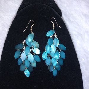 Earrings-Turquoise Blue/Goldtone -Cascading Design